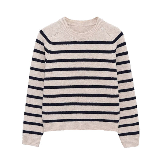 Margot | Striped Crew Neck Sweater Cream Black Long Sleeve