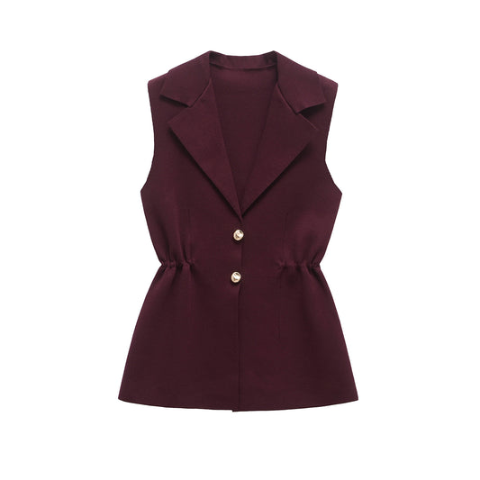 Margot | Sleeveless Tailored Vest Burgundy Double Breasted Button