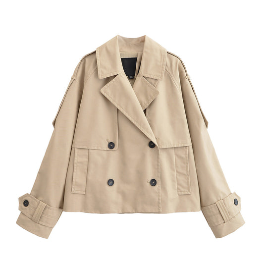 Margot | Cropped Double Breasted Trench Coat Cream Oversized