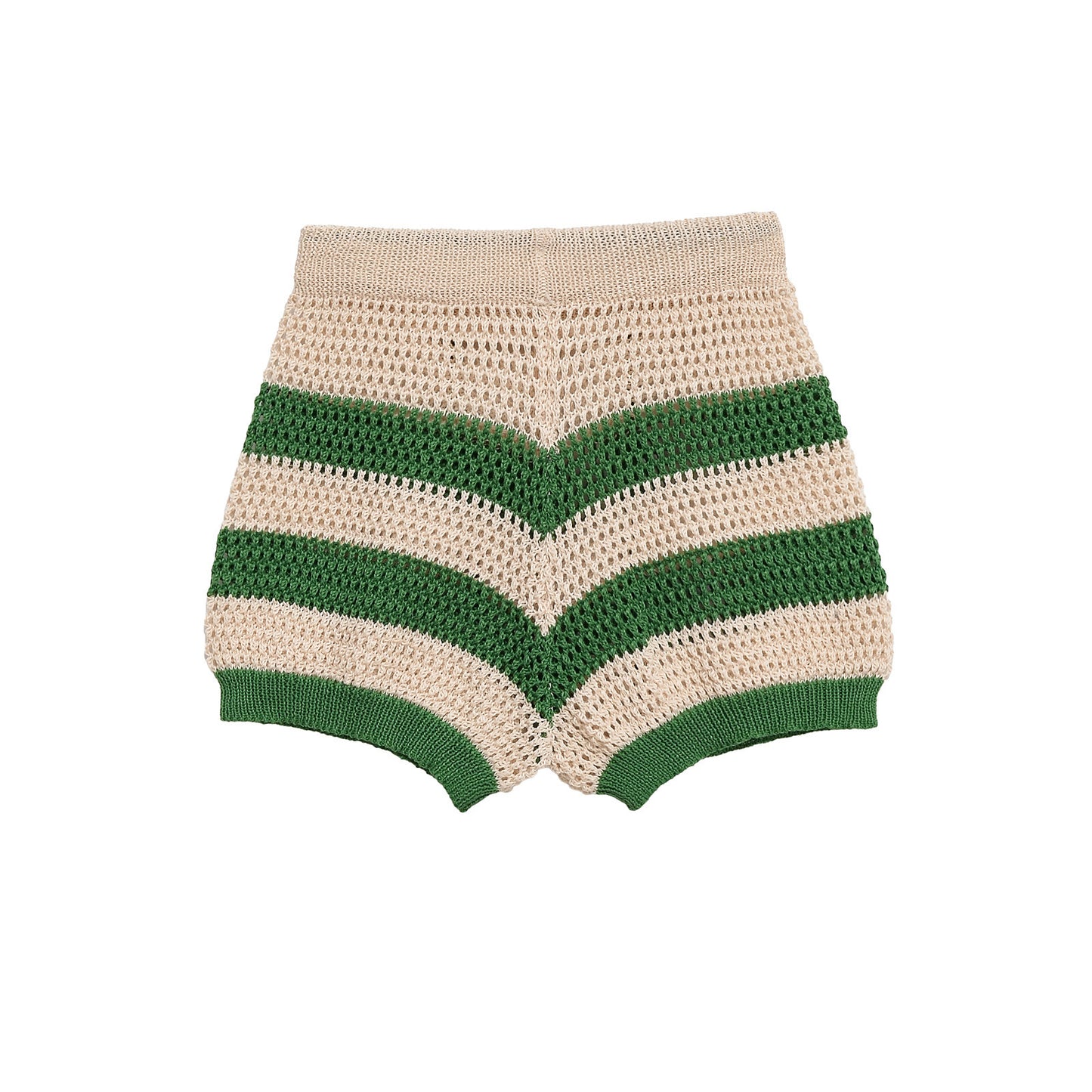 Thea | Crochet Shorts Green Cream Striped High Waisted