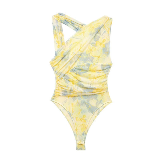 Edie | Leopard Print Bodysuit Vest Top Beige Ruched