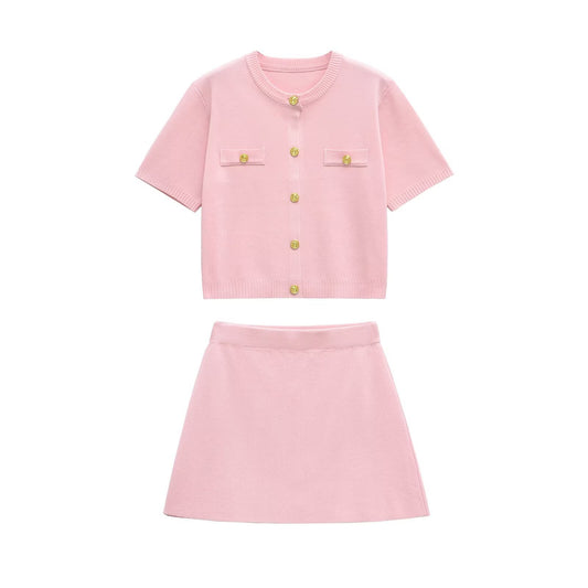 Eloise | Pink Gold Button Co-ord Set