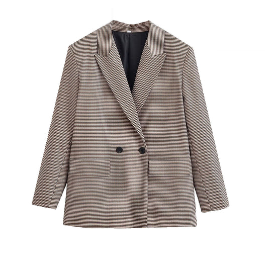 Margot | Houndstooth Double Breasted Blazer Beige Tailored