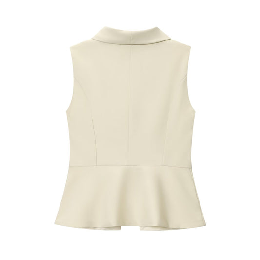 Thea | Smart Casual Sleeveless Blazer Cream Button Front Fitted