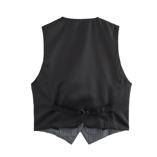 Lyra | Smart Casual Tailored Blazer Grey Pinstripe Sleeveless Fitted