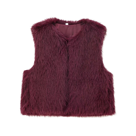 Thea | Faux Fur Vest Black Sleeveless