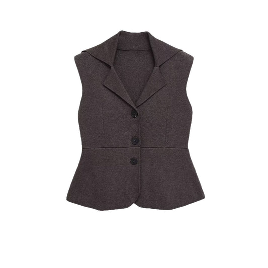 Maren | Smart Casual Sleeveless Cardigan Brown Tailored Fitted