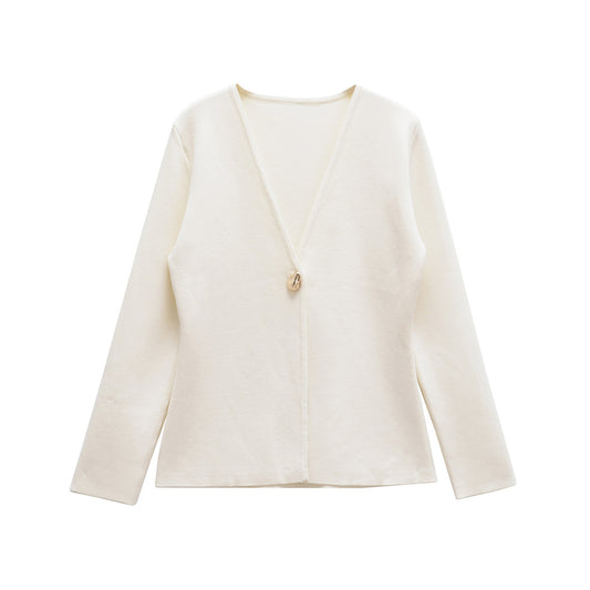 Zoe | Knitted Cardigan Cream V Neck Long Sleeve