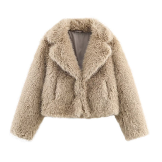 Nina | Winter Fluffy Faux Fur Jacket Beige
