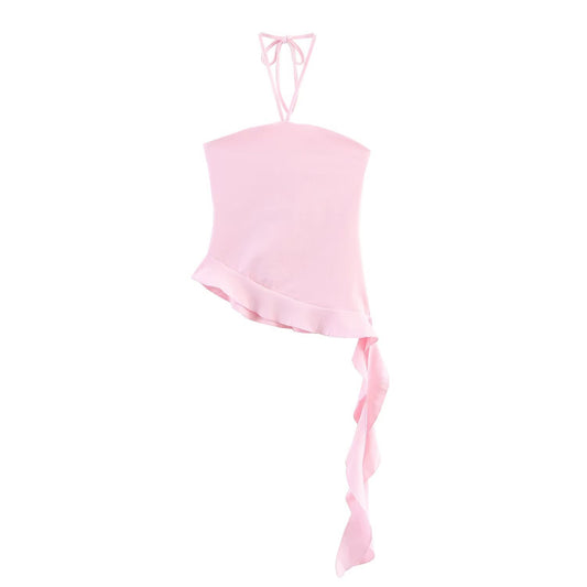 Fleur | Elegant Peplum Halter Neck Top Black Asymmetric Ruffle