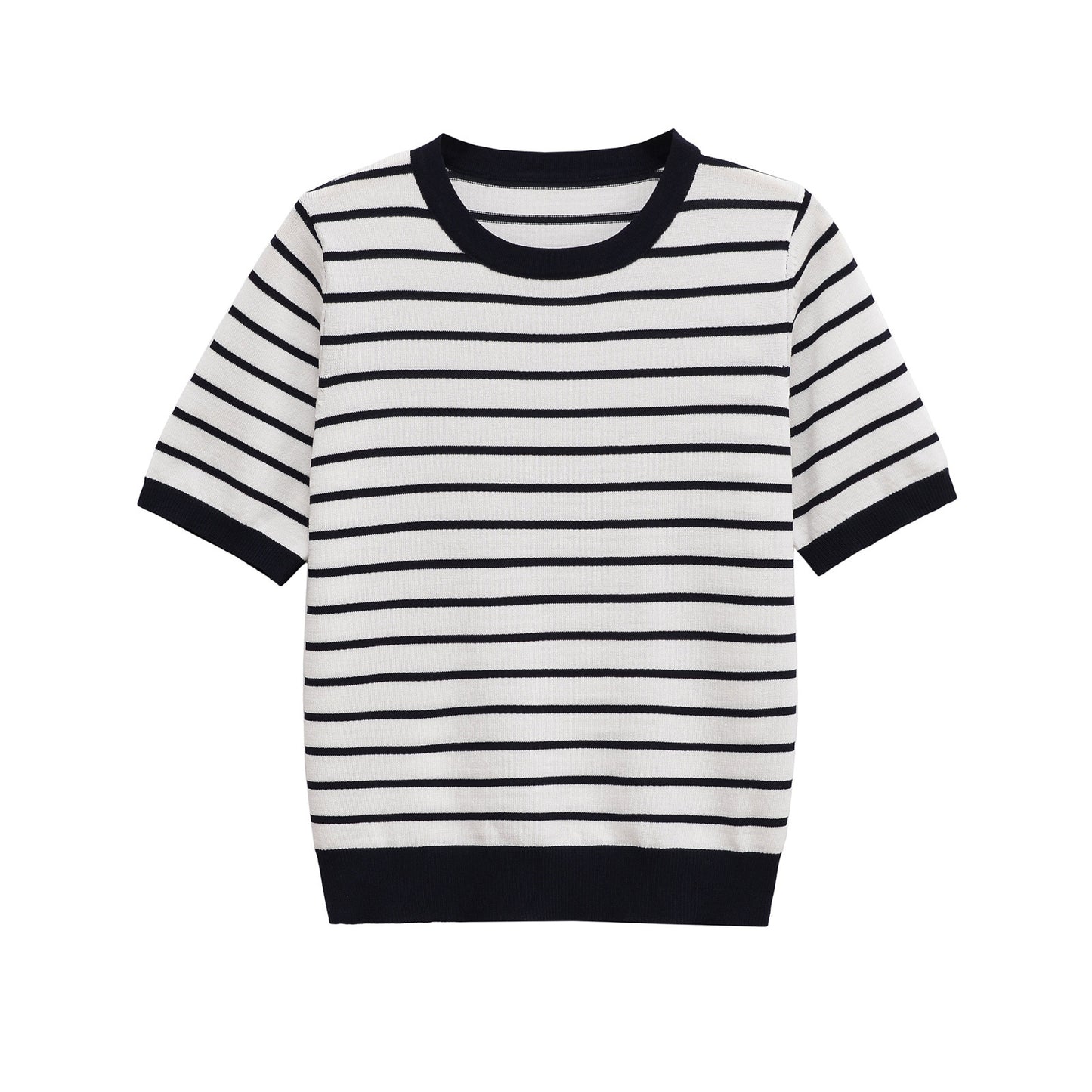 Rue | Striped Knitted Top Cream Black Short Sleeve Fitted