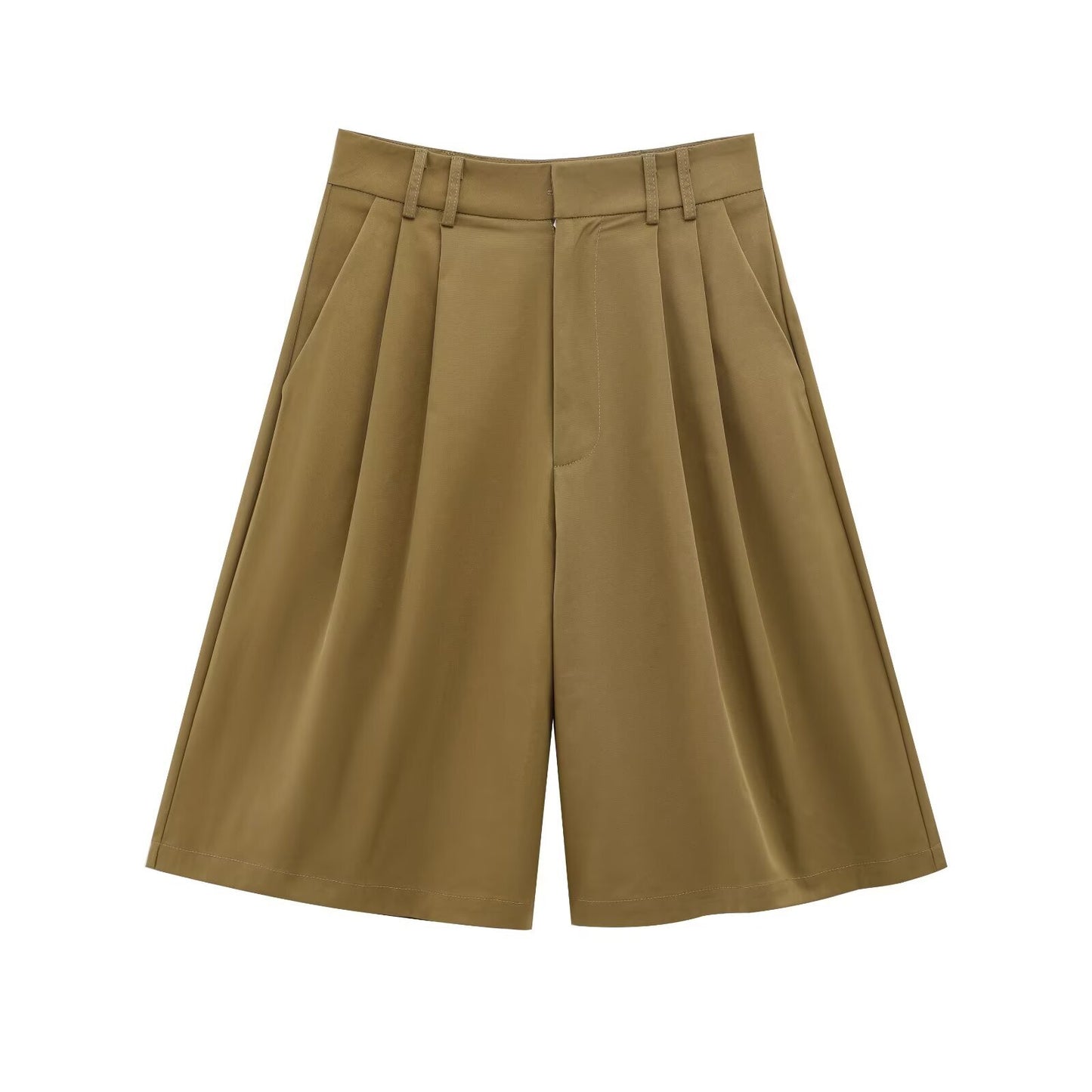 Stella | Pleated Bermuda Shorts Khaki High Waisted