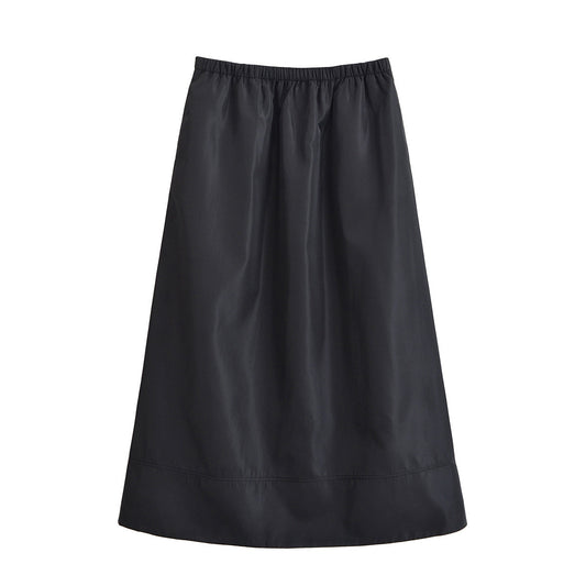 Briar | Elegant Satin Midi Skirt Black A Line