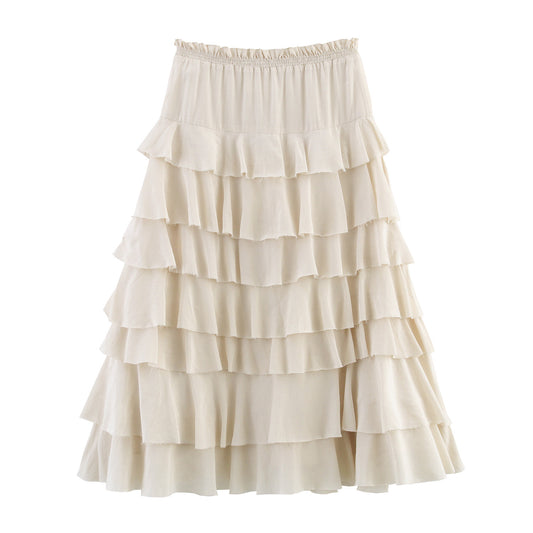 Mina | Summer Tiered Midi Skirt Cream Ruffle Layered