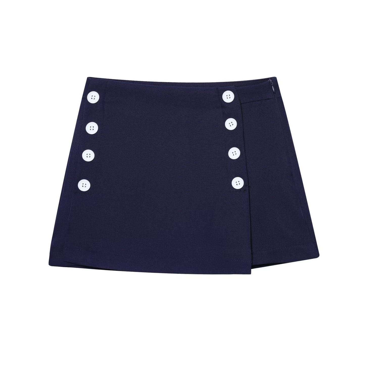 Alma | Navy Tailored Shorts High Waisted Button Detail Mini