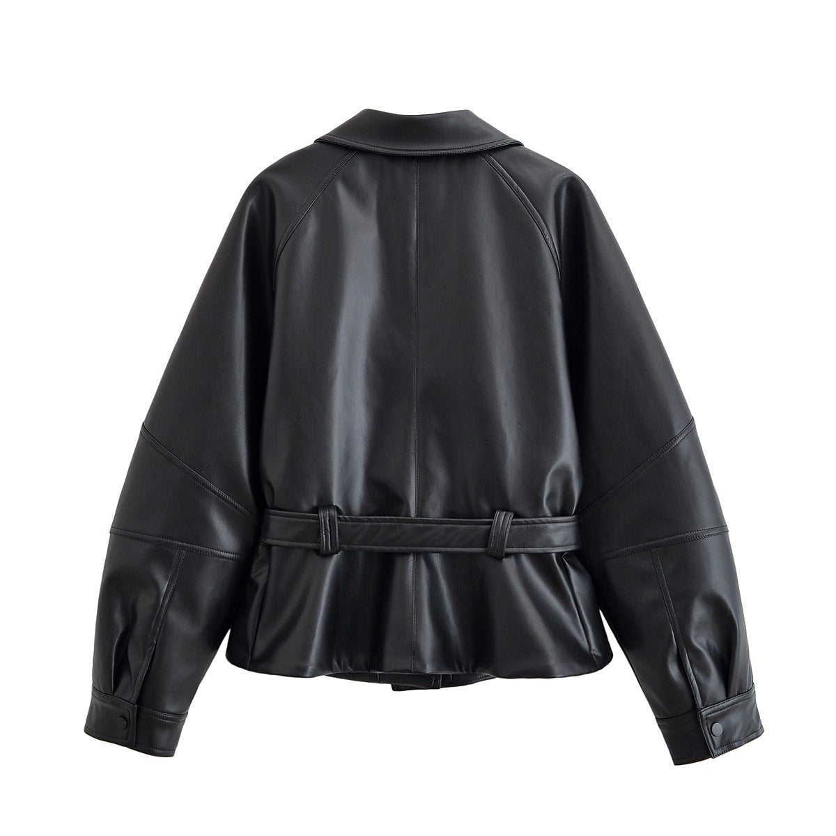 Vera | Belted Faux Leather Jacket Black Long Sleeve