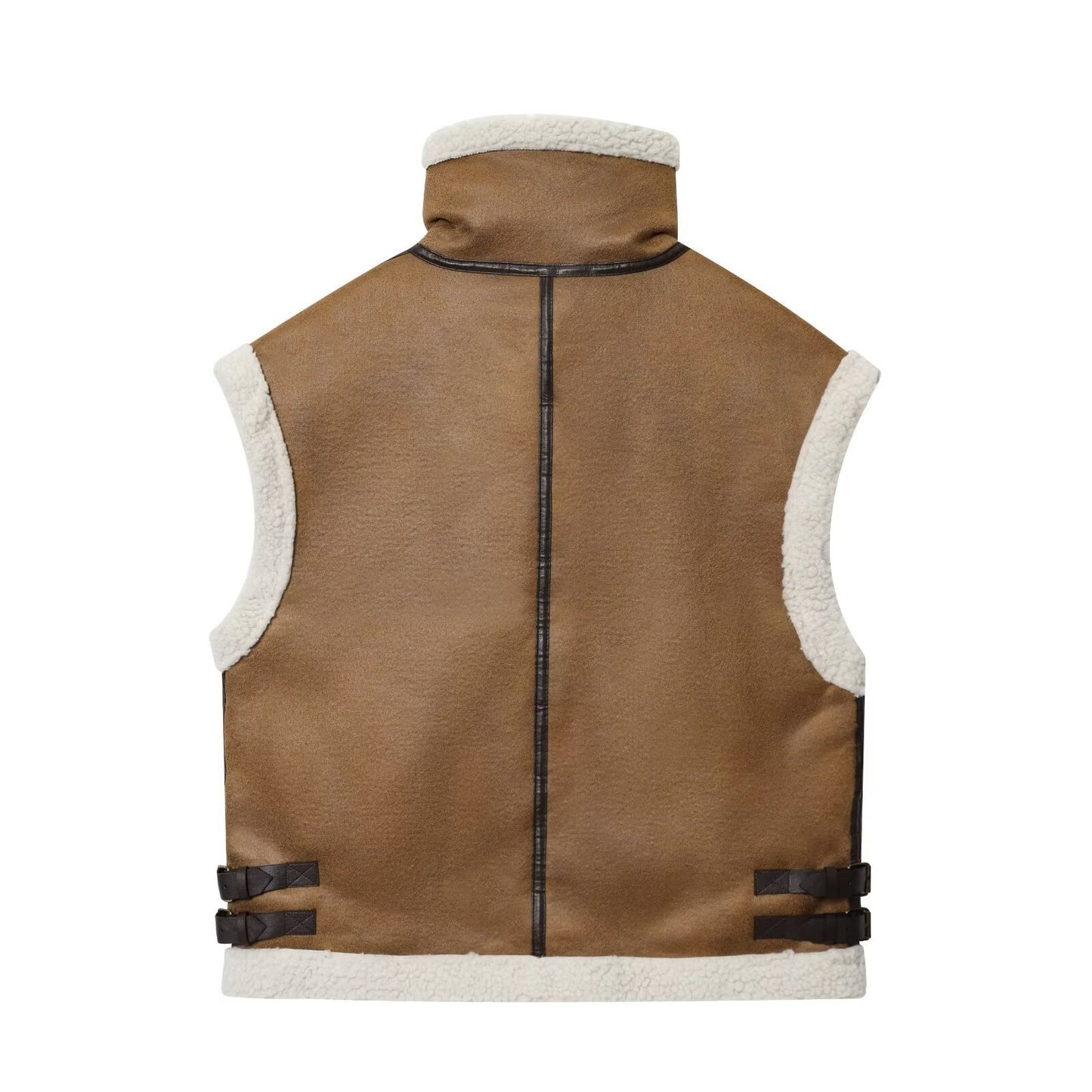 Margot | Sherpa Lined Vest Brown Cream Sleeveless Zip Up