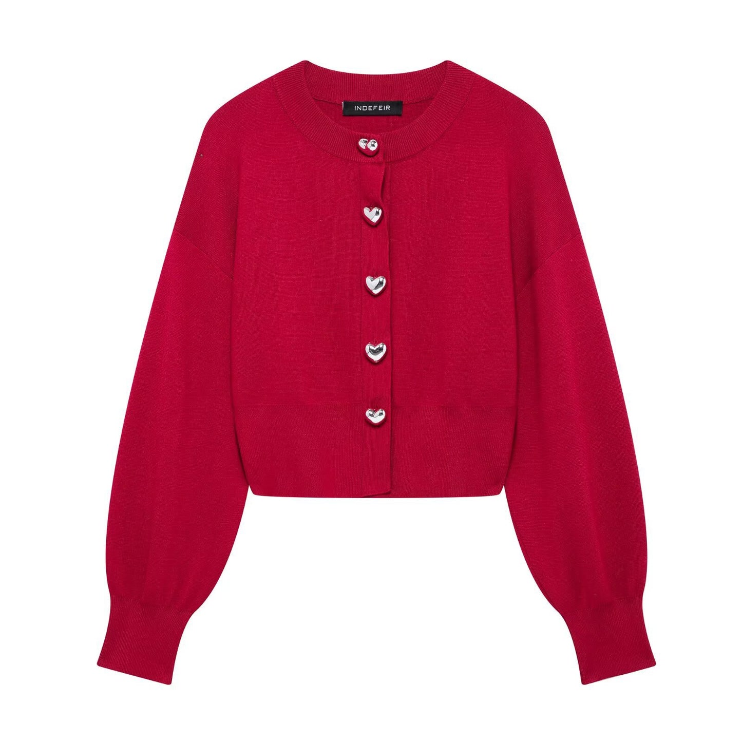 Paloma | Red Cropped Blouse Long Sleeve Heart Buttons