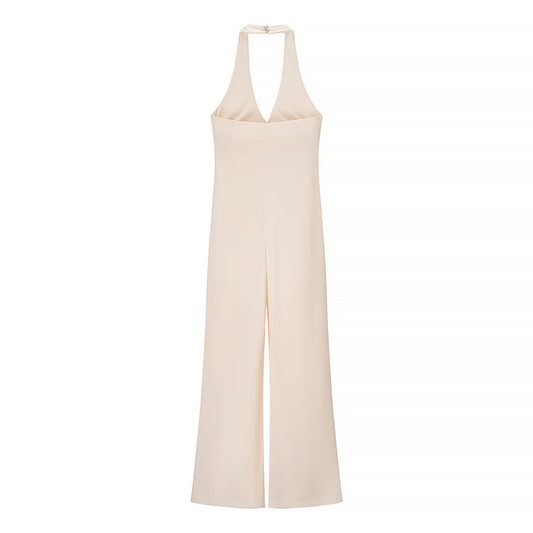 Maren | Elegant Halter Neck Jumpsuit Cream Wide Leg