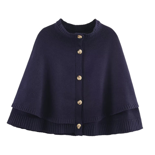 Margot | Ribbed Button Front Cardigan Brown Cape Sleeve