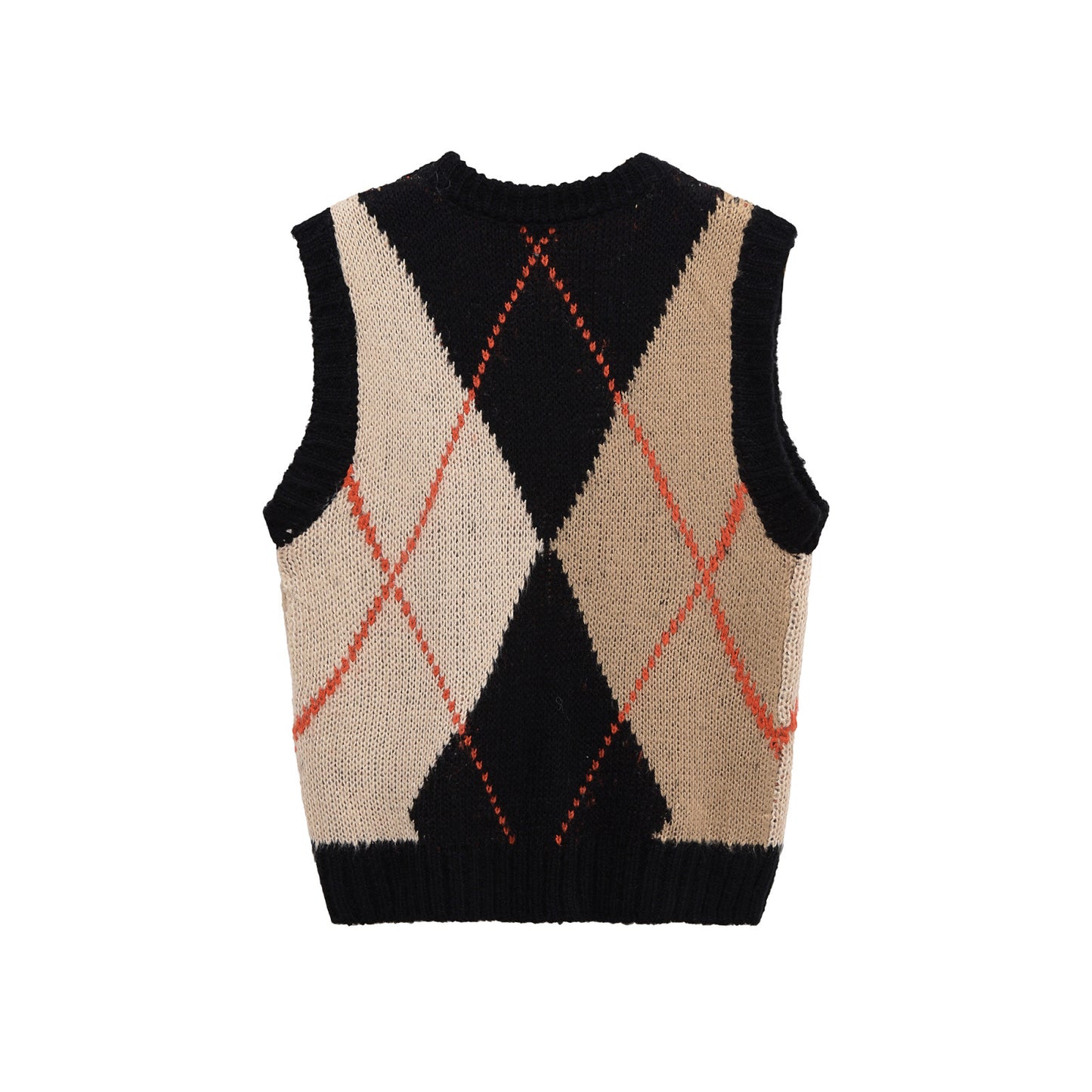Sia | Argyle Knitted Vest Top Beige Black Sleeveless Crew Neck
