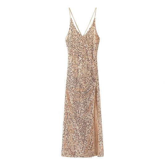 Hope | Sequin Split Leg Maxi Dress Gold