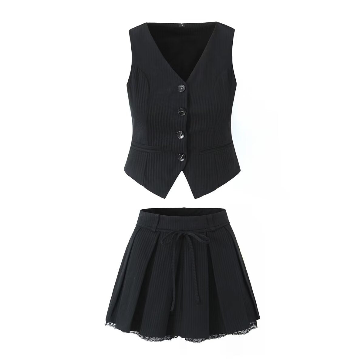 Harper | Black Waistcoat & Pleated Mini Set