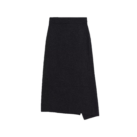 Vera | Wrap Midi Skirt Black Button Detail A Line