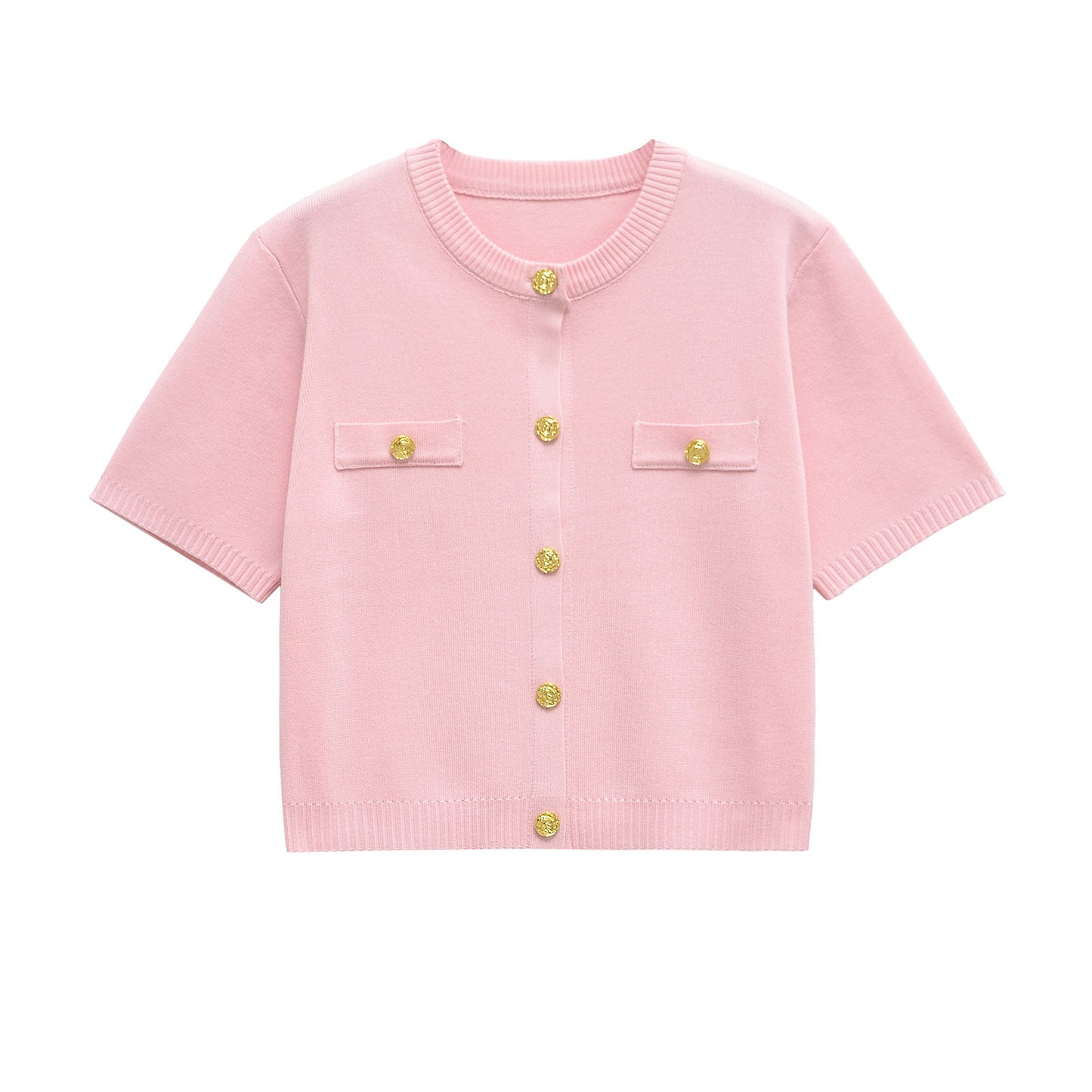 Lucia | Cropped Knit Cardigan Yellow Short Sleeve Gold Button