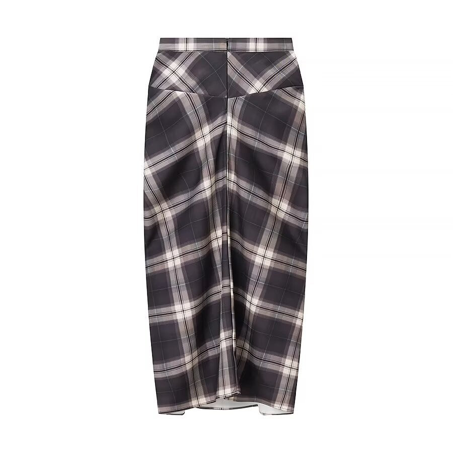 Elise | Check Midi Skirt Grey Wrap Tie Front