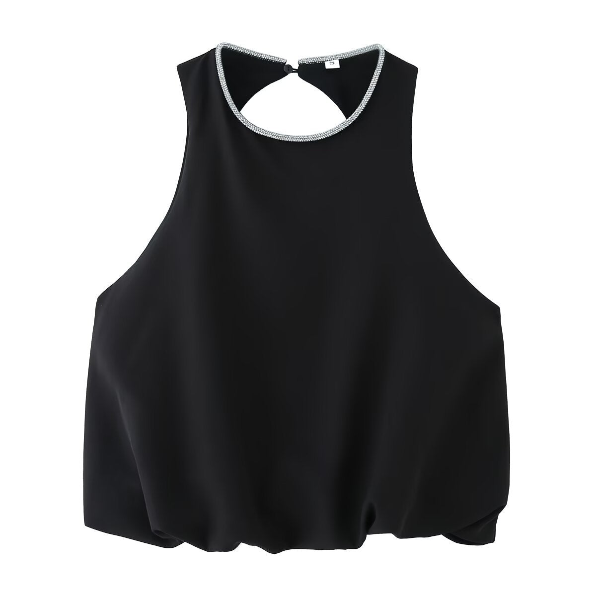 Romy | Elegant Halter Neck Top Black Keyhole Cut Out Sleeveless