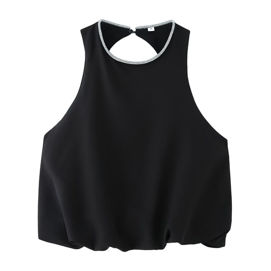 Romy | Elegant Halter Neck Top Black Keyhole Cut Out Sleeveless