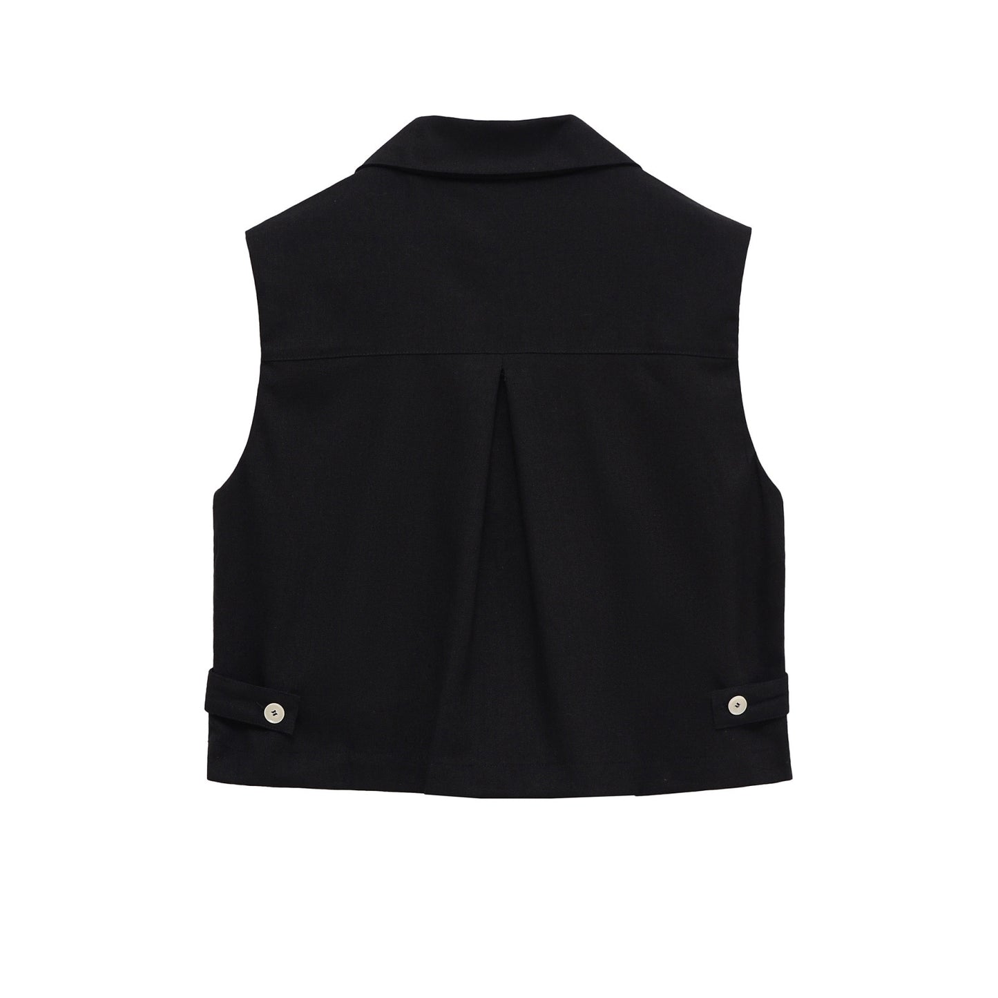 Tess | Cropped Sleeveless Blazer Black Tailored Utility Pockets