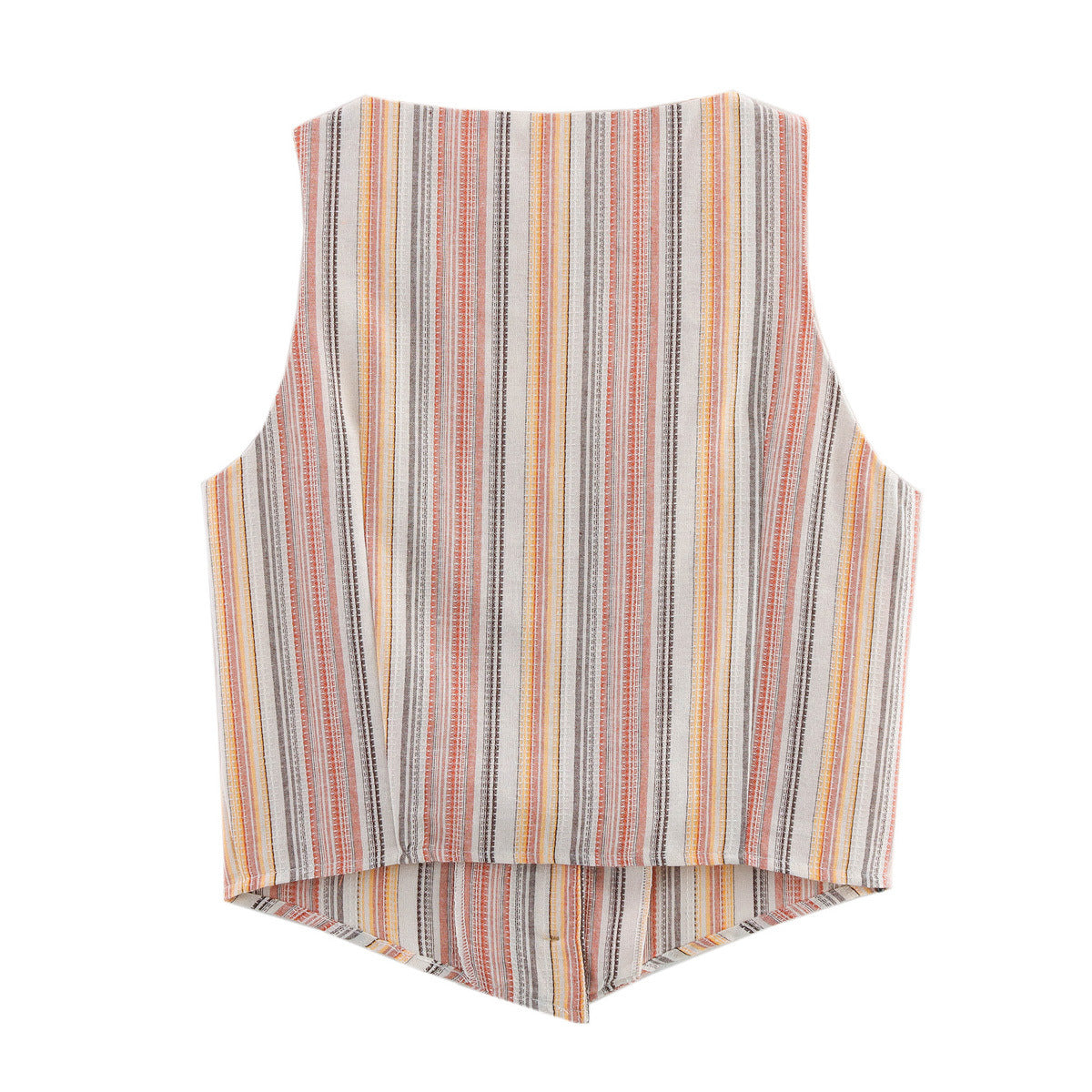 Sia | Summer Striped Linen Vest Top Cream Sleeveless Button Front