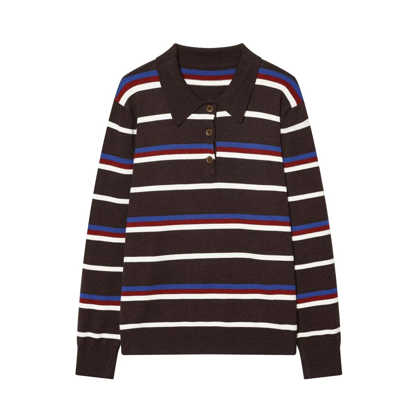 Margot | Striped Long Sleeve Polo Black White Blue Red