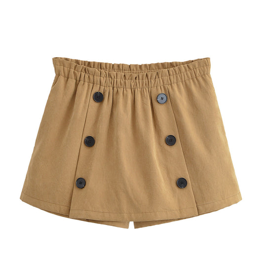 Thea | High Waisted Button Front Shorts Beige Tailored