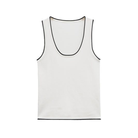 Wren | White Tank Top Black Contrast Trim Sleeveless Fitted