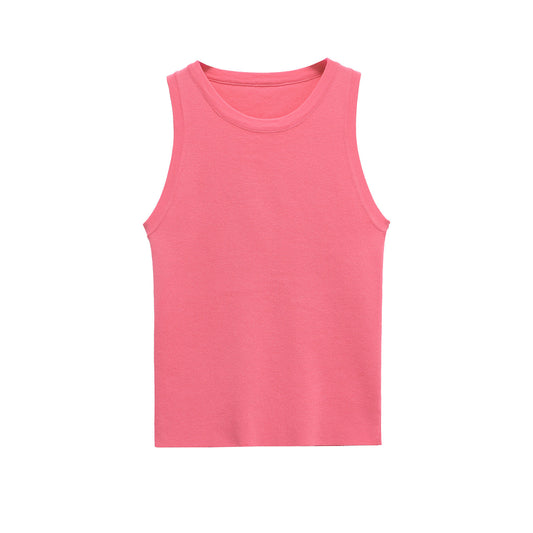 Sage | Summer Tank Top Pink Ribbed Sleeveless Fitted