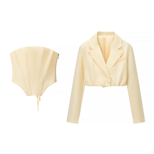 Florence | Yellow Corset & Cropped Blazer Set