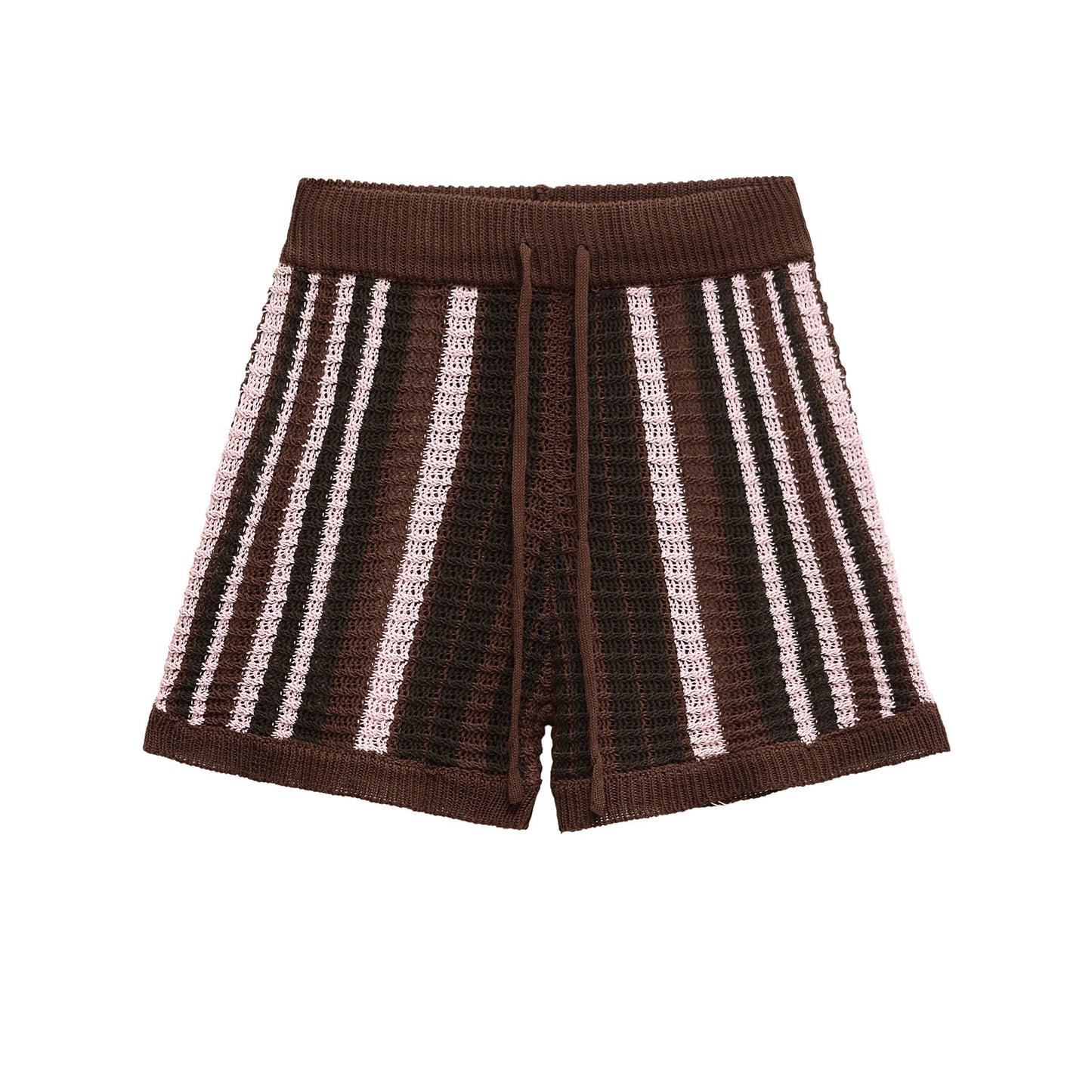 Margot | Ribbed Crochet Shorts Brown Striped High Waisted