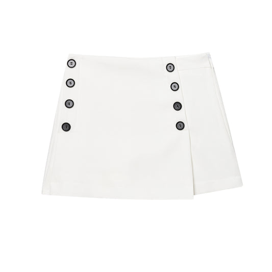 Alma | Navy Tailored Shorts High Waisted Button Detail Mini