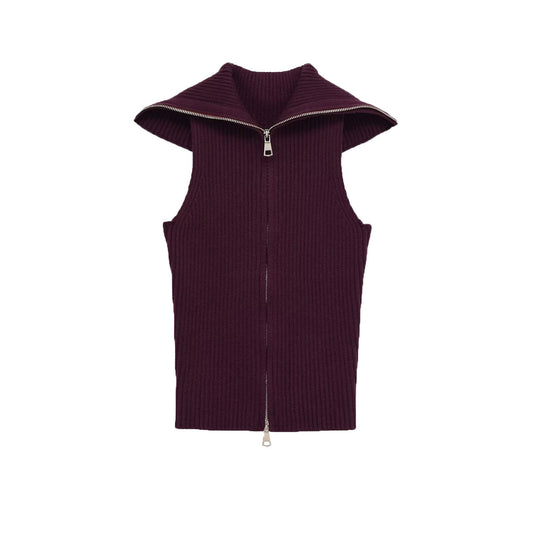Thea | Ribbed Zip Up Sweater Vest Purple Collared