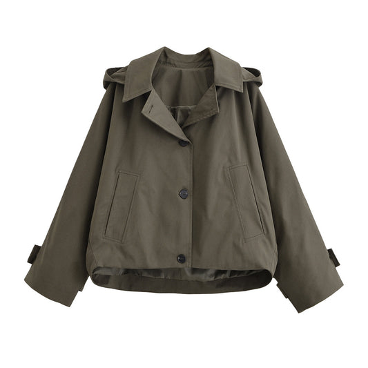 Margot | Cropped Rain Jacket Sage Green Hooded Button Up