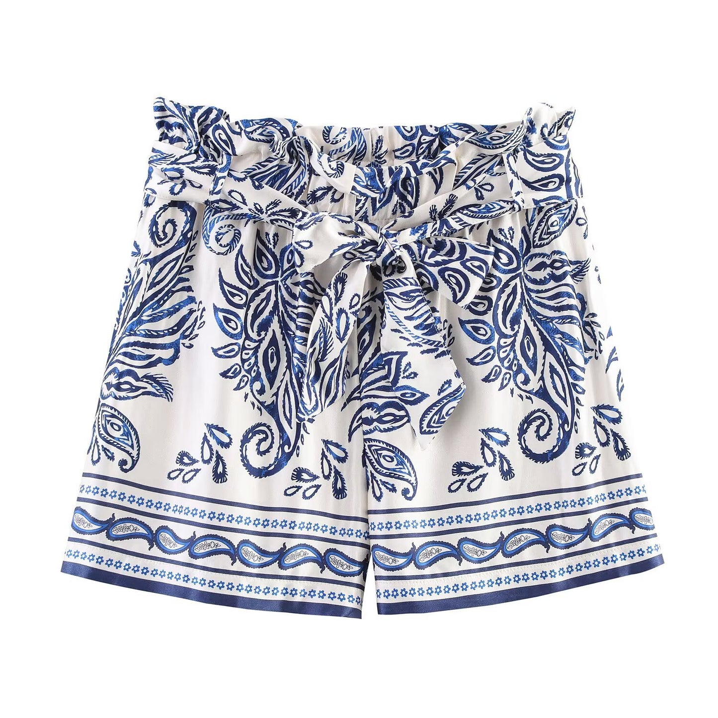 Mara | Printed Shorts White Blue High Waisted Floral