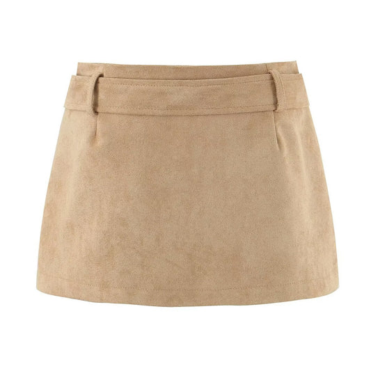 Bex | Autumn Belted Mini Skirt Beige Suede