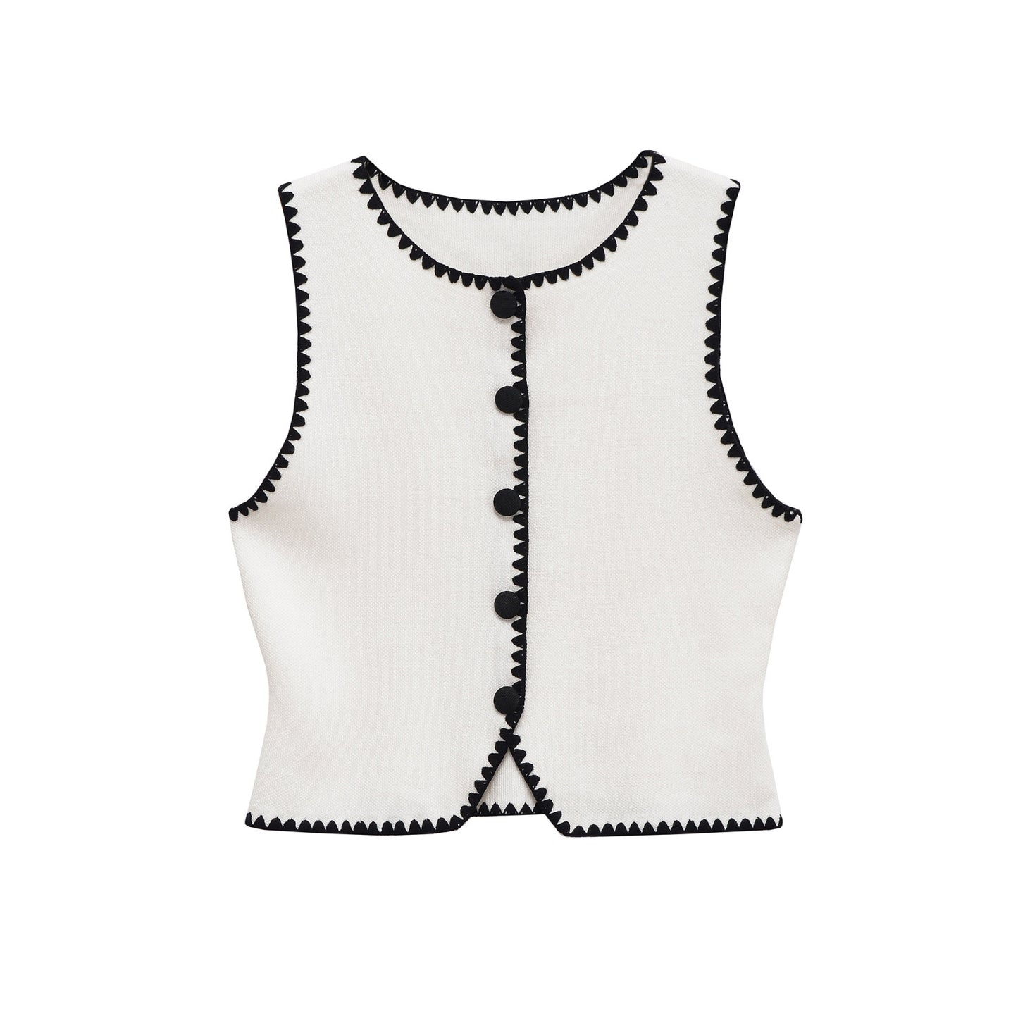 Thea | Coquette Cropped Tank Top White Black Scallop Trim