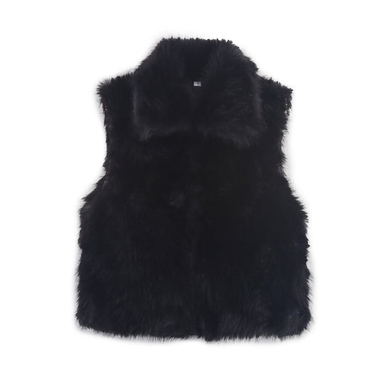Esme | Winter Faux Fur Vest Black Sleeveless Fluffy