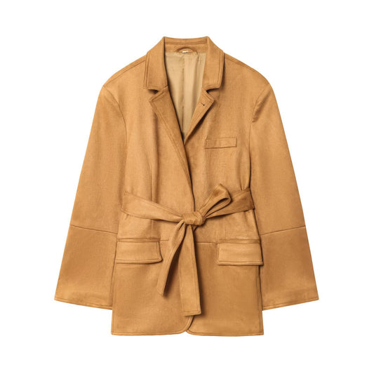 Margot | Belted Suede Blazer Tan Long Sleeve