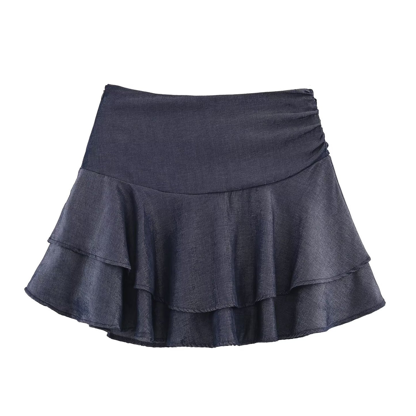 Ivy | Denim Mini Skirt Navy Tiered Ruffle High Waisted