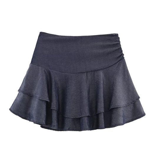 Ivy | Denim Mini Skirt Navy Tiered Ruffle High Waisted